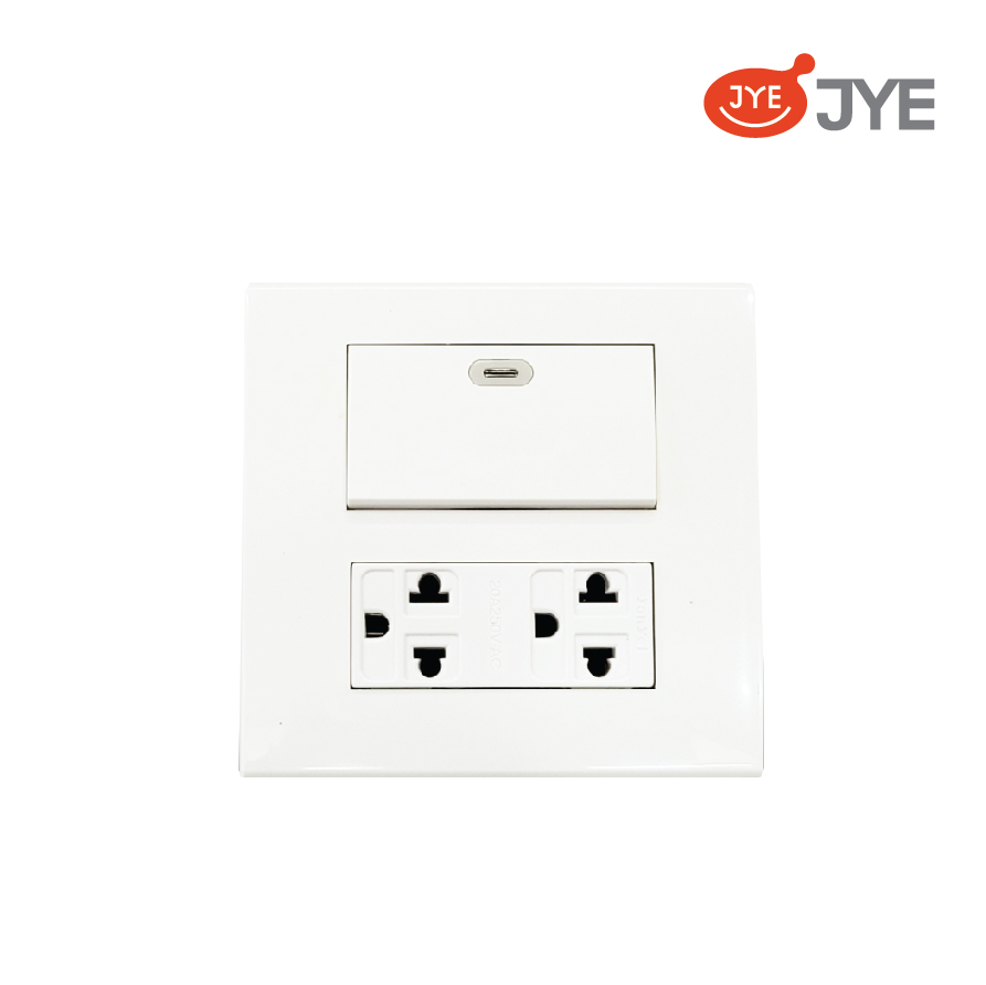 Công tắc 1 phím + Ổ cắm đôi 3 chấu JY-P4155